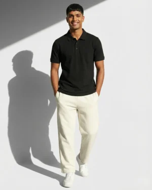 Black Polo T-Shirt & Sweatpants Off‑white Combo