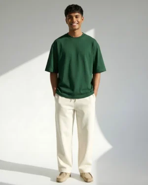 Bottle Green Oversized T-Shirt & Sweatpants Off‑white Combo