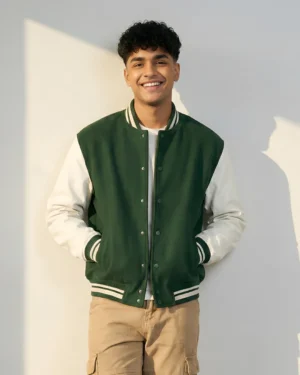 Bottle Green Varsity Jacket Men