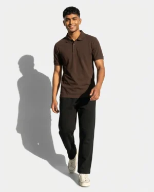 Coffee Brown Polo T-Shirt & Sweatpants Black Combo