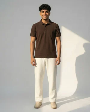 Coffee Brown Polo T-Shirt & Sweatpants Off‑white Combo