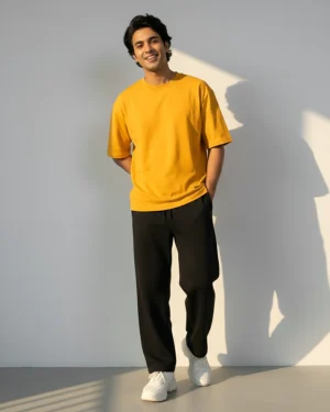 Golden Yellow Oversized T-Shirt & Sweatpants Black Combo
