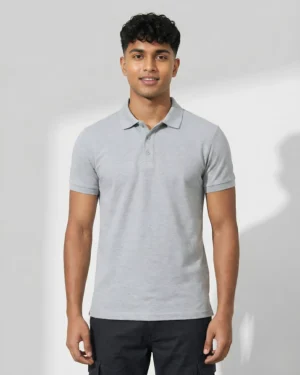 Grey Melange Polo T Shirt for Men
