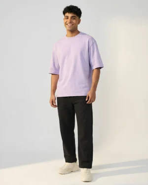 Lavender Oversized T-Shirt & Sweatpants Black Combo
