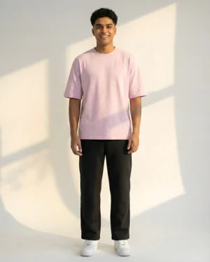 Light Baby Pink Oversized T-Shirt & Sweatpants Black Combo