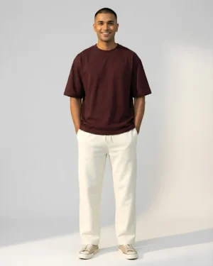 Maroon Oversized T-Shirt & Sweatpants Off‑white Combo