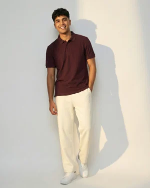 Maroon Polo T-Shirt & Sweatpants Off‑white Combo