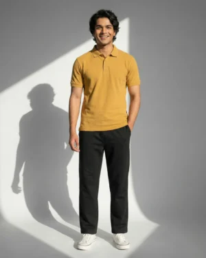 Mustard Yellow Polo T-Shirt & Sweatpants Black Combo