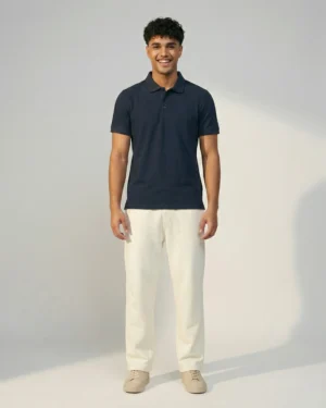 Navy Blue Polo T-Shirt & Sweatpants Off‑white Combo