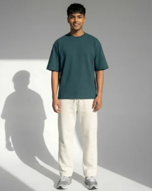 Petrol Blue Oversized T-Shirt & Sweatpants Off‑white Combo