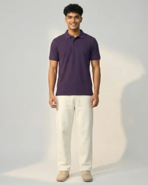 Purple Polo T-Shirt & Sweatpants Off‑white Combo