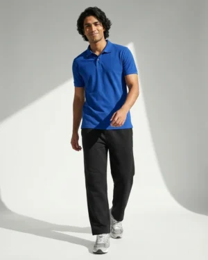 Royal Blue Polo T-Shirt & Sweatpants Black Combo