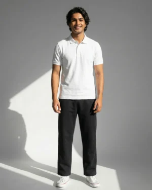 White Polo T-Shirt & Sweatpants Black Combo
